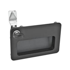 GN 115.10 Latches with Gripping Tray, Operation with Key, Lockable Type: SC - With key (same lock)<br />Finish: SW - Black, RAL 9005, textured finish<br />Identification no.: 1 - Operation in the illustrated position, at the top left