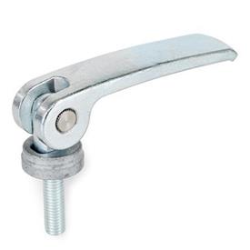 GN 927.2 Clamping Levers with Eccentrical Cam with Threaded Stud, Lever Steel Type: B - Steel contact plate without setting nut