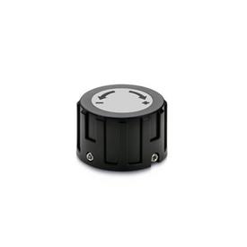GN 957.1 Control Knobs, Plastic, for Position Indicators Type: R - With lettering, with arrow, ascending clockwise<br />Color of the cover cap: DGR - Gray, RAL 7035, matte finish