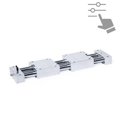 GN 6942 Präzisions-Doppelrohr-Lineareinheiten, Stahl / Edelstahl, mit zwei gegenläufigen Doppelschlitten und Kugelumlaufspindel, konfigurierbar 