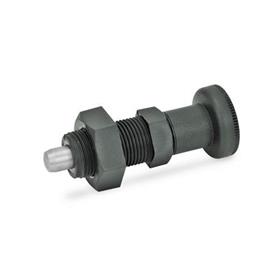 GN 617.2 Indexing Plungers, Threaded Body Plastic, Plunger Stainless Steel Material: NI - Stainless steel<br />Type: BK - Without rest position, with lock nut