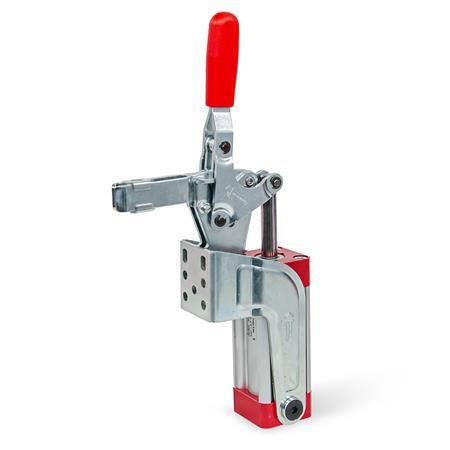 GN 862.1 Toggle Clamps, Steel, Pneumatic, with Additional Manual Operation Type: APVS - Forked clamping arm, with two flanged washers