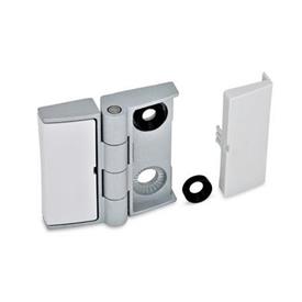 GN 238 Hinges, Zinc Die Casting , Adjustable, with Cover Type: BJ - Adjustable on both sides<br />Colour: SR - Silver, RAL 9006, textured finish
