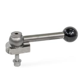 GN 918.5 Eccentric Cams, Stainless Steel, Radial Clamping, Screw from the Back Type: GVB - With ball lever, straight (serration)<br />Clamping direction: L - By anti-clockwise rotation