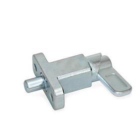 GN 722.2 Spring Latches with Flange for Surface Mounting, Right-Angled to the Plunger Pin Type: B - Latch position parallel to mounting holes<br />Finish: ZB - zinc plated, blue passivated