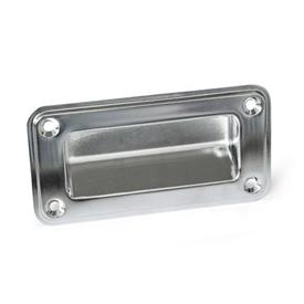 GN 7332 Stainless Steel Gripping Trays, Screw-In Type Type: A - Mounting from the operator's side (for identification no. 2 with four countersunk sealing screws)<br />Identification no.: 1 - Without Seal<br />Finish: EP - Electropolished