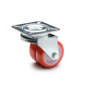 GN 22880 Light Duty Casters, Wheel Tread Polyurethane, Wheel Core Polyamide, Double Wheel Version Bearing type: G - Friction bearing<br />Type (bracket): L - Swivel bracket with mounting plate<br />Coding: D - Double wheel version<br />Material (bracket): ST - Steel sheet metal