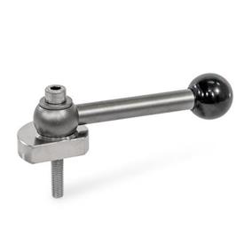 GN 918.5 Eccentric Cams, Stainless Steel, Radial Clamping, Screw from the Operator's Side Type: GVS - With ball lever, straight (serration)<br />Clamping direction: R - By clockwise rotation (drawn version)