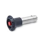 Broches de centrage, inox, glissière en plastique, à verrouillage axial (cliquet)