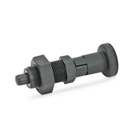 GN 617.2 Indexing Plungers, Threaded Body Plastic, Plunger Pin Steel Type: CK - With rest position, with lock nut