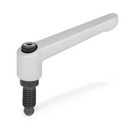 GN 306 Manettes indexables, Zinc moulé sous pression, Insert Acier, avec goujons filetés, avec pointes spéciales Couleur: SR - argenté, RAL 9006, finition texturée<br />Type: ZK - Extrémité sphérique