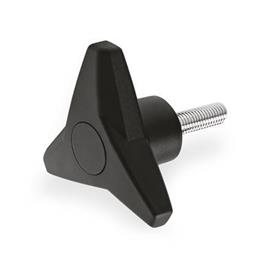 GN 533.6 Three-Lobed Knobs with Threaded Stud, Softline, Threaded Stud Steel Color of the cover cap: DSW - Black, RAL 9005, matte finish
