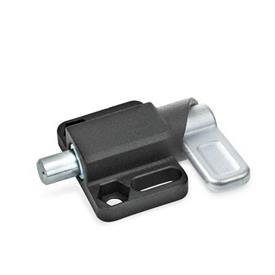 GN 722.3 Spring Latches with Flange for Surface Mounting, Parallel to the Plunger Pin Type: L - Left indexing cam<br />Finish: SW - Black, RAL 9005, textured finish