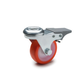 GN 22880 Light Duty Casters, Wheel Tread Polyurethane, Wheel Core Polyamide, Light Version Bearing type: G - Friction bearing<br />Type (bracket): RF - Swivel bracket with center hole, with total lock brake<br />Coding: L - Light version<br />Material (bracket): ST - Steel sheet metal