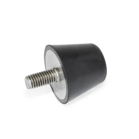 Amortiguadores GN 254: Acero inoxidable, forma troncocónica, NBR, con espárrago roscado