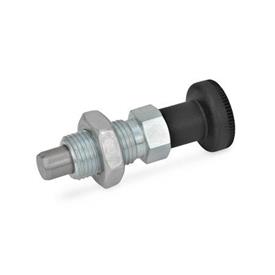GN 717 Indexing Plungers, Steel, with Knob, with and without Rest Position Type: BK - Without rest position, with lock nut