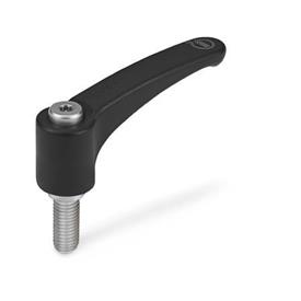 GN 604.1 Adjustable Hand Levers, Handle Plastic, Antimicrobial, Threaded Stud Stainless Steel Finish: SGA - Black-gray, RAL 7021, matte finish