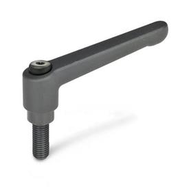 GN 300 Adjustable Hand Levers, Zinc Die Casting, with Threaded Stud Steel Blackened Color: SW - Black, RAL 9005, textured finish