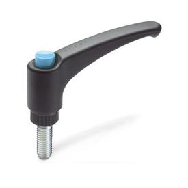 GN 603 Adjustable Hand Levers, Plastic, Threaded Stud Steel Color (Releasing button): DBL - Blue, RAL 5024, shiny