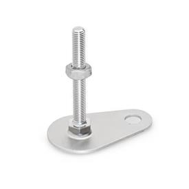 GN 45 Stainless Steel Leveling Feet, with Fixing Lug, Drop Shape Type (Base): D0 - Without rubber pad<br />Version (Screw): SK - With nut, external hexagon at the bottom