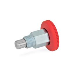GN 822.1 Mini Indexing Plungers, Open Indexing Mechanism, with Red Knob Type: B - Without rest position<br />Material: ST - Steel<br />Color: RT - Red, RAL 3000