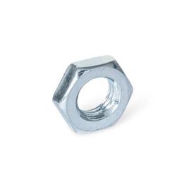 ISO 8675 Écrous à 6 pans de forme basse, acier, avec filetage métrique fin Finition: ZB - Zingué, passivé bleu