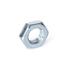 ISO 8675 Thin Hex Nuts, Steel, with Metric Fine Thread Finish: ZB - Zinc plated, blue passivated