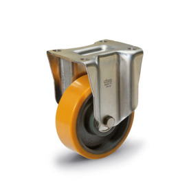 GN 22887 Medium Duty Casters, Wheel Tread Polyurethane, Wheel Core Cast Iron, Medium Version Bearing type: K - Ball bearing<br />Type (bracket): B - Rigid bracket<br />Coding: M - Medium version<br />Material (bracket): ST - Steel sheet metal