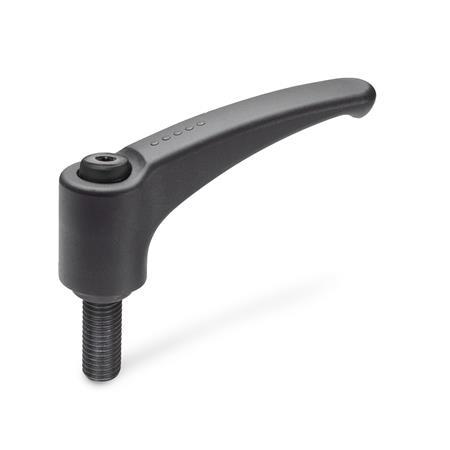 Adjustable Hand Levers GN 604: Plastic, Insert Steel,  with External Thread