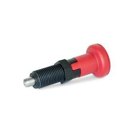 GN 617.2 Indexing Plungers, Threaded Body Plastic, Plunger Pin Stainless Steel, with Red Knob Type: C - With rest position, without lock nut<br />Material: NI - Stainless steel