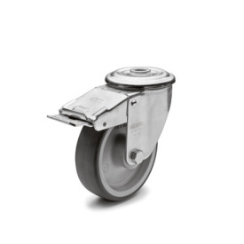 GN 22872 Medium Duty Casters, Wheel Tread Thermoplastic Elastomer, Wheel Core Polypropylene, Light Version Bearing type: G - Friction bearing<br />Type (bracket): RF - Swivel bracket with center hole, with total lock brake<br />Coding: L - Light version<br />Material (bracket): ST - Steel sheet metal