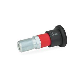 GN 816.1 Locking Plungers, Plunger Pin Retracted Type: AR - Operation with knob, sleeve red, without lock nut