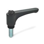 Flat Adjustable Hand Levers, with Releasing Button, Plastic, Threaded Stud Steel