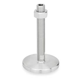 GN 21 Leveling Feet, Stainless Steel Type (Foot plate): D0 - Fine turned, without rubber underlay<br />Version of the screw: UK - With nut, hex socket at the top and wrench flat at the bottom