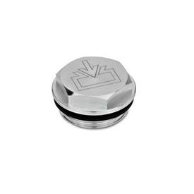 GN 741 Threaded Plugs with and without Symbols, Aluminum, Resistant up to 100 °C Type: ES - With DIN re-fill symbol, plain finish<br />Identification no.: 1 - Without vent hole