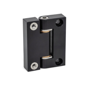 GN 7580 Precision Hinges, Hinge Leaf Aluminum, Bearing Bushings Bronze, Used as Joint Finish: ALS - Anodized, black<br />Inner leaf type: B - Tangential fastening with tapped bushings<br />Outer leaf type: A - Tangential fastening with cylindrical recess