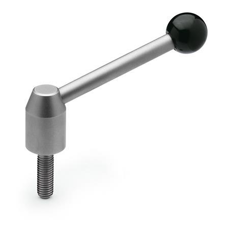 Adjustable Tension Levers GN 212.5: Stainless Steel, with External Thread