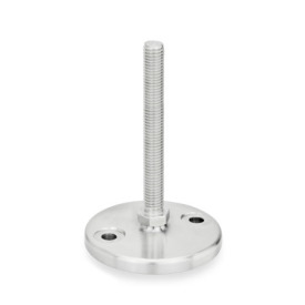 GN 24 Piedini di livellamento, acciaio INOX AISI 316L, con fori di montaggio, piastra di base tornita Tipo (piastra di base): D0 - Finitura tornita, senza fondo in gomma<br />Tipo con stelo filettato: S - Senza dado, esagono esterno in basso