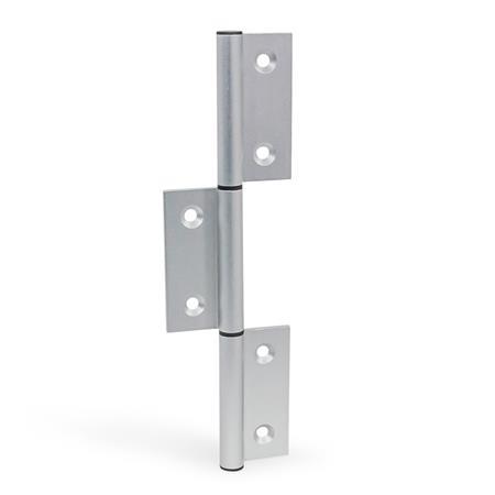 GN 2295 Hinges, for Aluminum Profiles / Panel Elements, Three-Part, Vertically Elongated Outer Leafs Type: A - Exterior hinge leafs
Coding: C - With countersunk holes
l<sub>2</sub>: 245