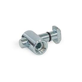 GN 25b Quick Release Connectors, Steel, for Aluminum Profiles (b-Modular System), Asymmetrical Mounting Stud Type: A - Asymmetrical mounting stud<br />Coding: R - Right-angle T-nut