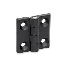 GN 237 Hinges, Zinc Die Casting / Aluminum Material: ZD - Zinc die casting<br />Type: A - 2x2 bores for countersunk screws<br />Finish: SW - Black, RAL 9005, textured finish