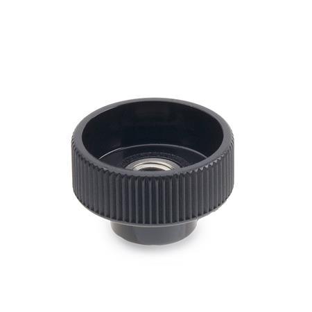 Ghiere di ritegno zigrinate GN 420: Plastica, boccola filettata acciaio INOX