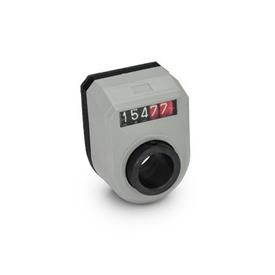 GN 953 Position Indicators, 5 Digits, Digital Indication, Mechanical Counter, Hollow Shaft Steel Installation (Front view): FN - In the front, above<br />Color: GR - Gray, RAL 7035