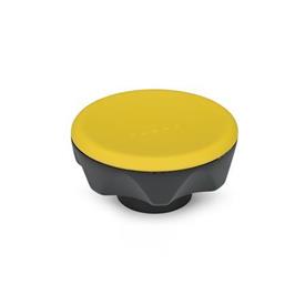 GN 636 Star Knobs, Plastic Type: E - With threaded blind bore<br />Color: DGB - Yellow, RAL 1021, matte finish
