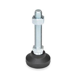 GN 343.4 Leveling Feet, Foot Plastic, Threaded Stud Steel Type: G - With rubber pad