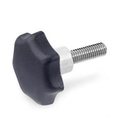 GN 6336.5 Star Knobs, Plastic, with Protruding Stainless Steel Bushing, Threaded Stud Stainless Steel 