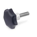 Star Knobs, Plastic, with Protruding Stainless Steel Bushing, Threaded Stud Stainless Steel