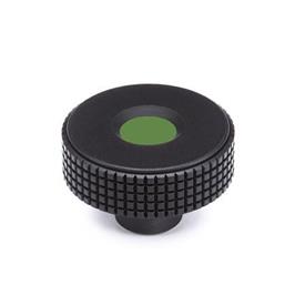GN 534 Knurled Knobs, Plastic, Cover Cap Colored Color cover cap: DGN - Green, RAL 6017, matte finish