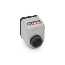 GN 954 Position Indicators, Hollow Shaft Steel, 4 Digits, Digital Indication, Mechanical Counter Display position: AN - On the chamfer, above<br />Color: GR - Gray, RAL 7035, shiny finish