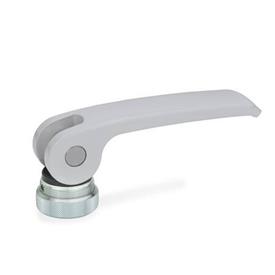 GN 927 Clamping Levers with Eccentrical Cam, with Internal Thread, Lever Zinc Die Casting, Contact Plate Plastic Type: A - Plastic contact plate with setting nut<br />Color: S - Silver, RAL 9006
